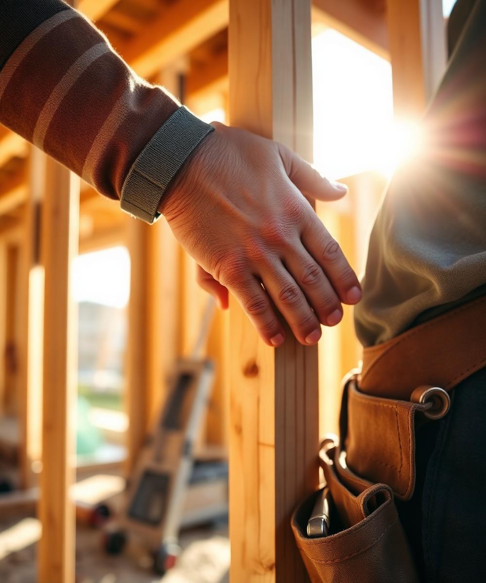 TruBuild crew member framing a wall during construction
